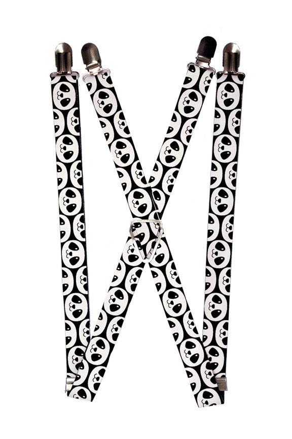 Cute Black White Panda Bear Faces All Over on Black Suspenders