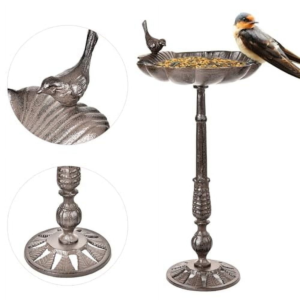 Sungmor Cast Iron Bird Bath for Outside, 21 Inch Height Garden Standing Bird Feeder, Antique Style & Shell-Shape Bird Bath Bowl, Decorative Pedestal Birdbath, Outdoor Yard Deck Patio Ornament