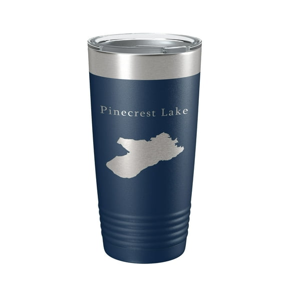 Pinecrest Lake Map Tumbler Travel Mug Insulated Laser Engraved Coffee Cup California 20 oz Navy Blue