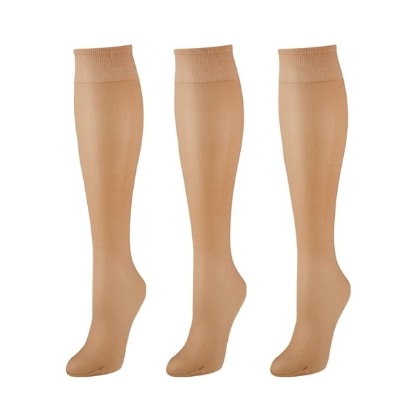 Grandeur Hosiery Women's Ladies Plus Size Queen Sheer Support Knee High Stockings 3Pack Suntan