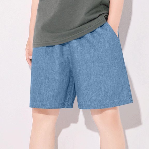 Maqroz Girls Denim Shorts Elastic Waist Casual Summer Jean Shorts Solid Color Soft Comfortable Bottoms 2-14 Years