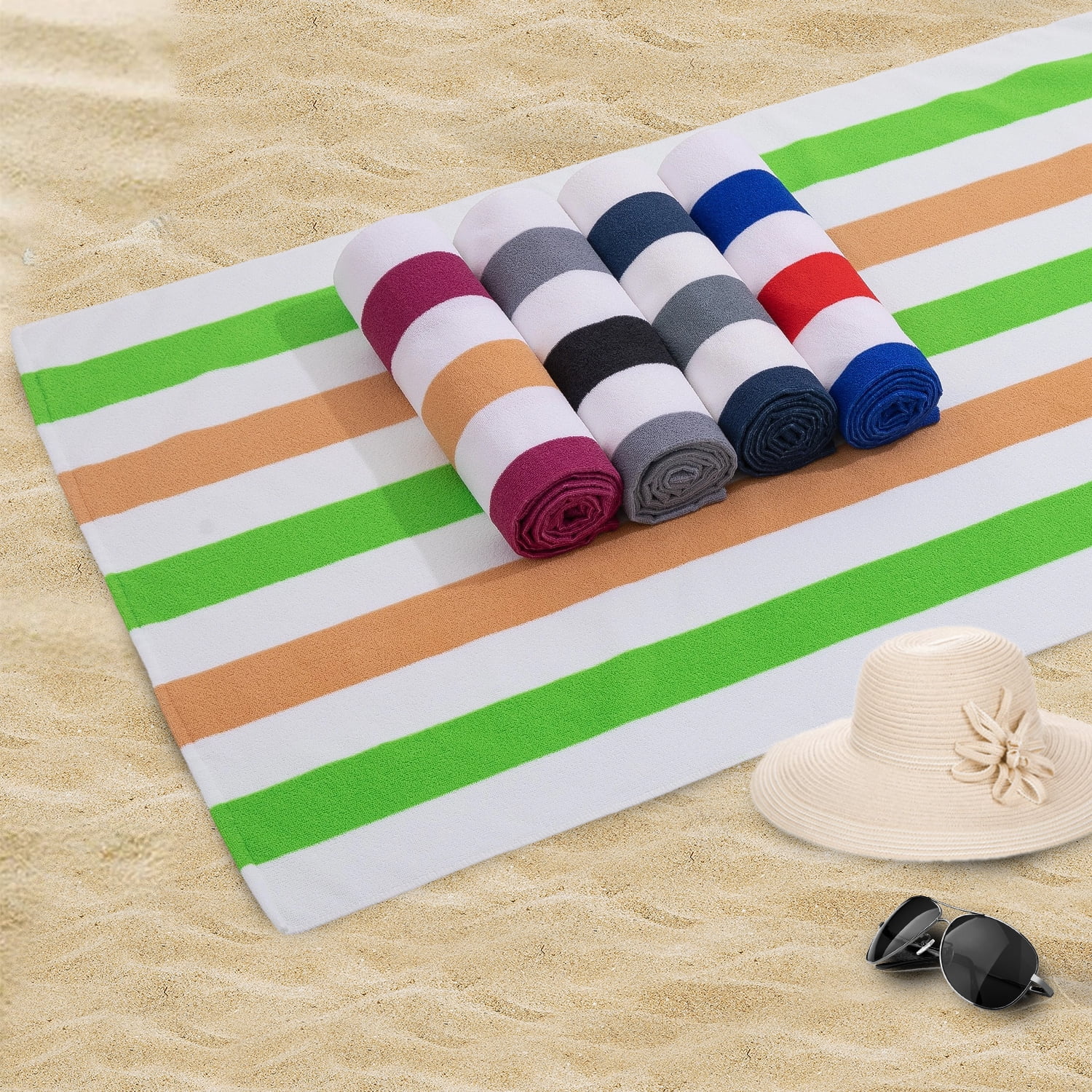 Beartech 4 Pack Oversized Microfiber Beach Towel, 30x60 inches Super Absorbent Quick Dry Camping Travel Towels Lightweight Outdoor Large Swim Towel for Adults Green