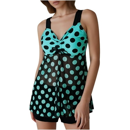 Busydd Swim Suits for Women 2025 Plus Size S-4XL Trendy Print Bathing Suit for Women Two Piece Tankini Swimsuits V Neck Pleated Tank Tops with Boyshorts Swimming Suits