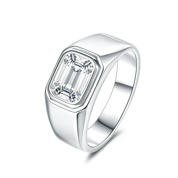 2 Carat Solitaire Mens Moissanite Ring Emerald Cut Engagement Ring Band 925 Sterling Silver Wedding Ring for Men D Color VVS1 Clarity Size 8-12