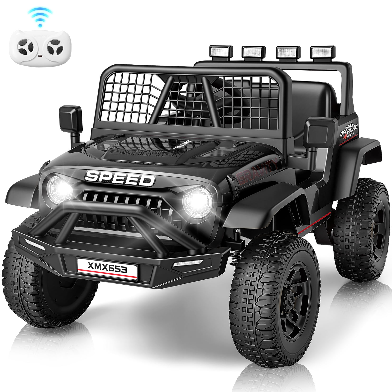 VIBESPARK 12V Ride on Toys with Remote Control Single Seater Ride on Cars Electric Car w/ Bluetooth Music Stories Battery Indicator Volume Adjustment Breathing Light Black