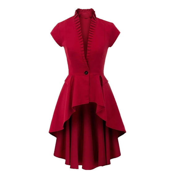 Women's Medieval Court Style Short Sleeved Button Down Dress Steampunk Victorian Jacket Coat Dresses