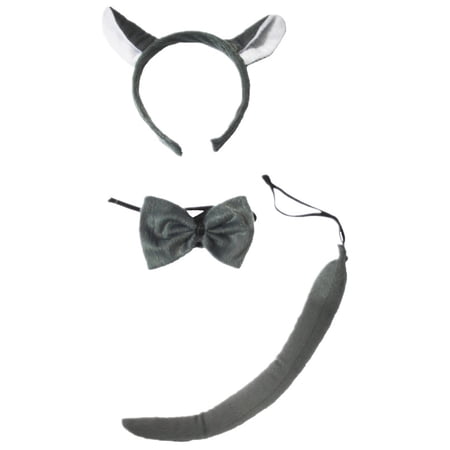 Petitebelle Grey Wolf Headband Bowtie Tail 3pc Costume (Gray One Size)