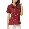 thumbnail image 2 of Unique Bargains Women's Cherry Printed Tie Bow Neck Short Sleeve Blouse Top, 2 of 7