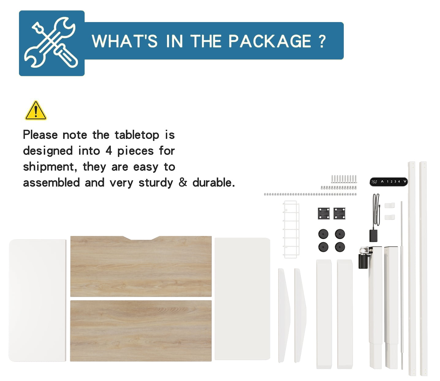 Electric Standing Desk 63x30 Inch, Height Adjustable Sit Stand Desk, Splice Board, 4 Memory Presets, Cable Basket, Side Hooks, Home Office Workstation, White Light Oak