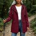 thumbnail image 5 of justHIGH Lined Light Rain Jacket Women Packable Long Raincoat with Hood Drawstring Waisted Waterproof Windbreaker Lightweight Outdoor Trench Coat Wine,S, 5 of 7