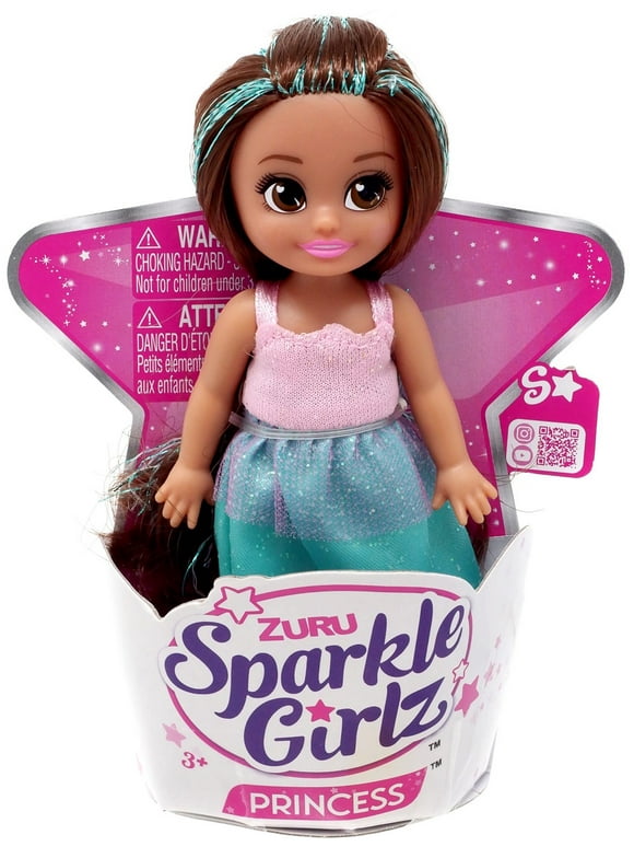 Sparkle Girlz Princess Brunette & Green Hair with Pink & Green Dress Mini Doll