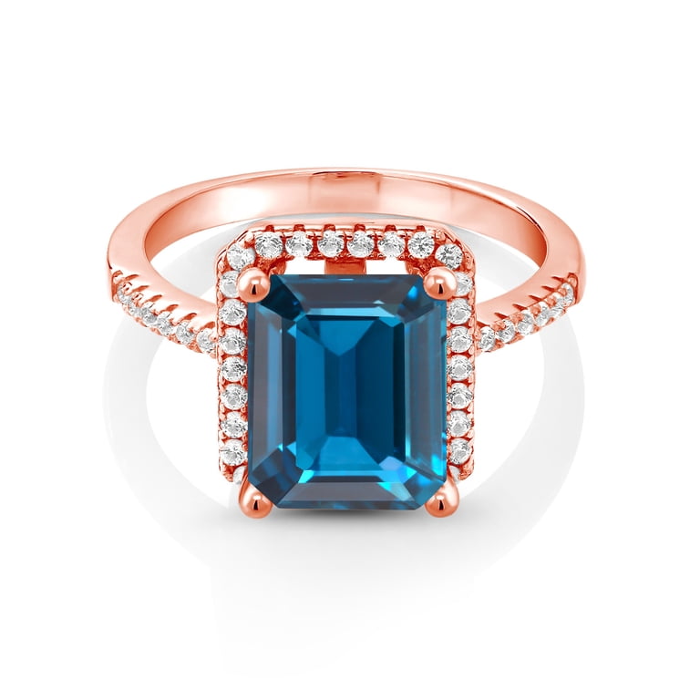 Gem Stone King Sterling Silver London Blue Topaz Women's Ring - 4.36 CTTW, Emerald Cut 10x8mm, Sizes 5-9, Birthstone Gift