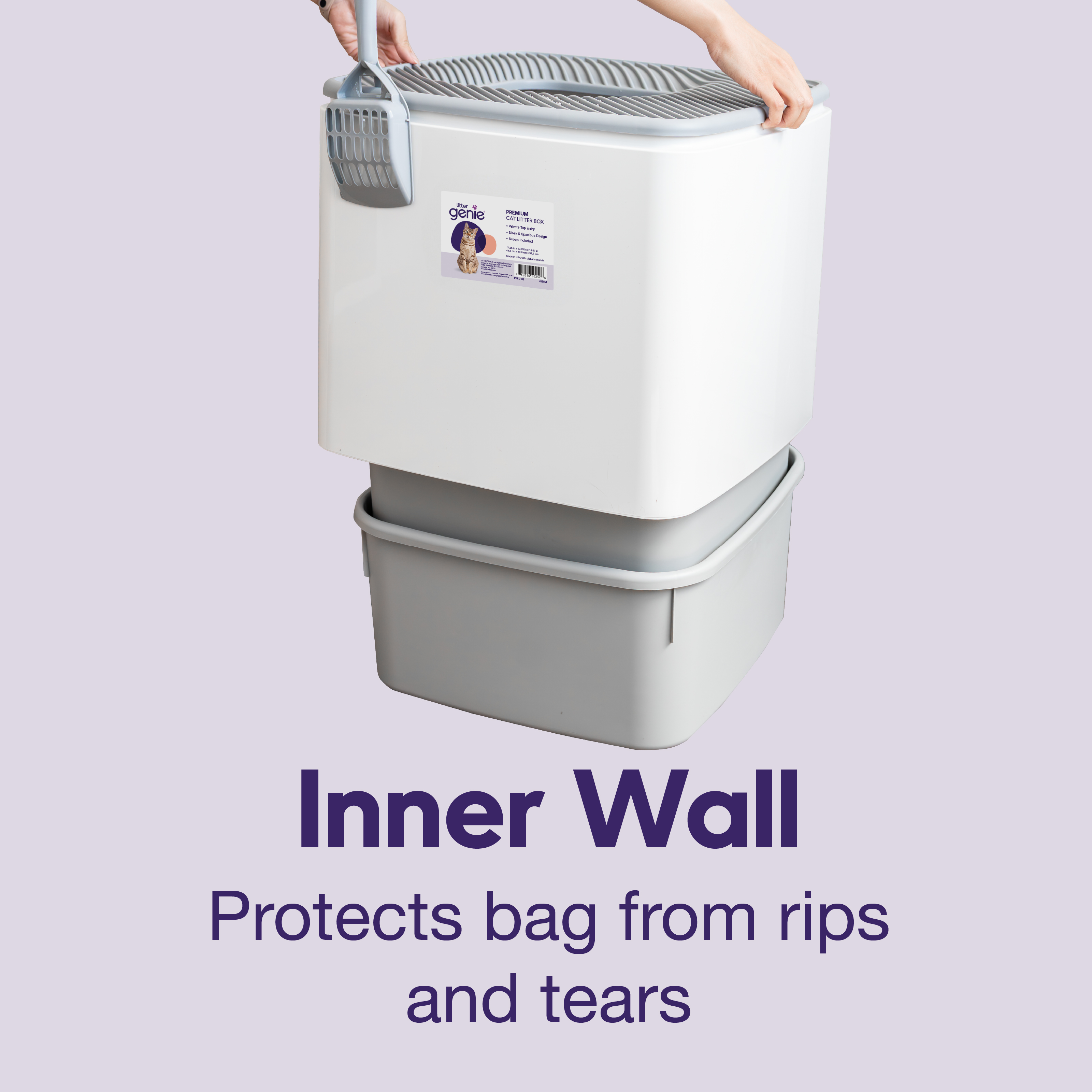 Litter Genie Premium Top Entry Cat Litter Box with Scoop, Square Enclosure for Cat