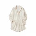 thumbnail image 6 of Favoffer Women Casual Two Piece Sets V Neck Long Sleeve Solid Color Tops Relaxed Fit Side Pocket Shorts Basic Outfits for Daily Casual, 6 of 8