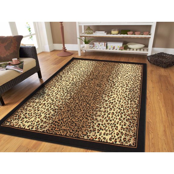 Jungle Cheetah Rug Black Brown Beige Animal Carpet Floor Rugs Leopard 5'x8' 2'x8'