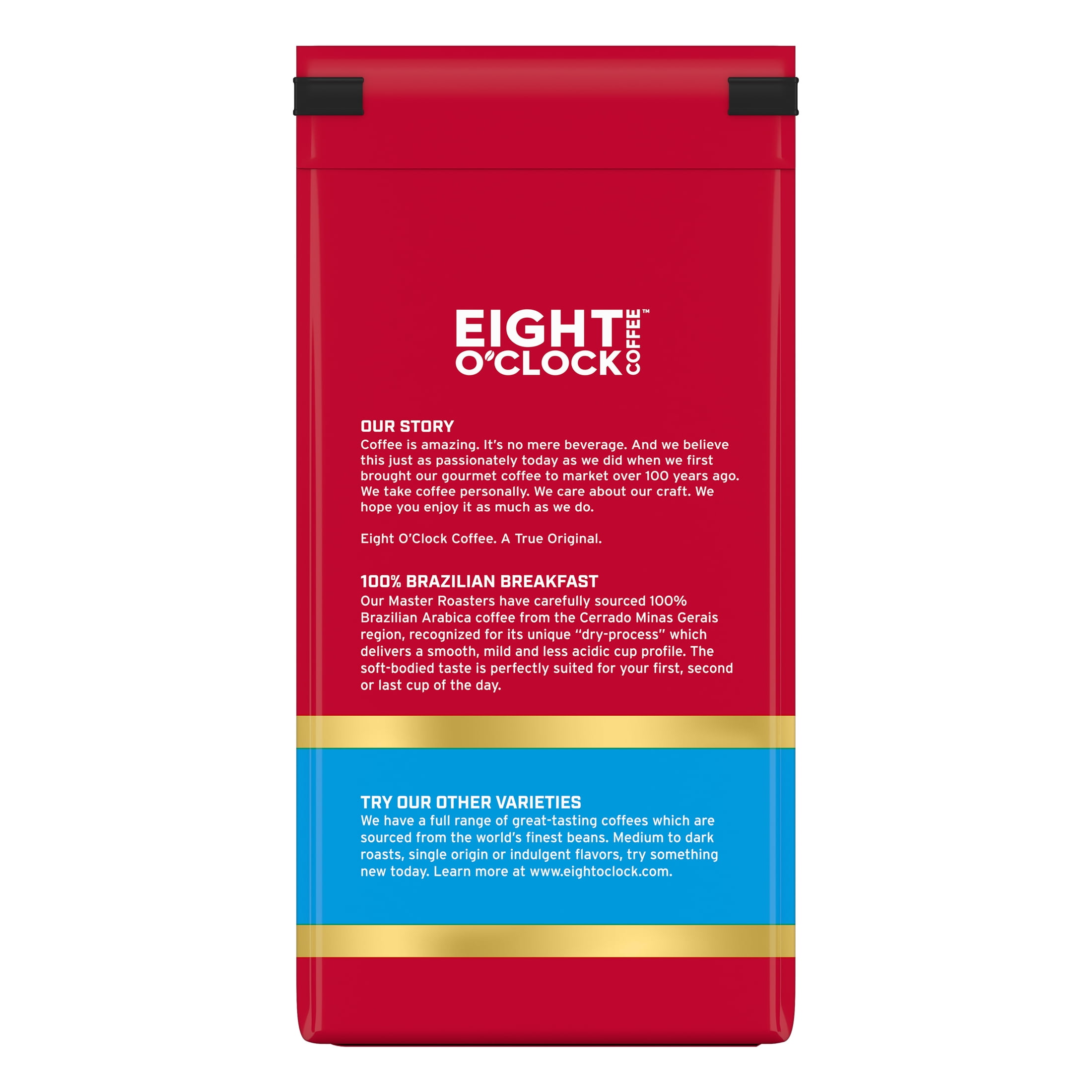 Eight O'Clock Coffee Medium Roast Ground 100% Brazilian Breakfast Coffee 11 oz