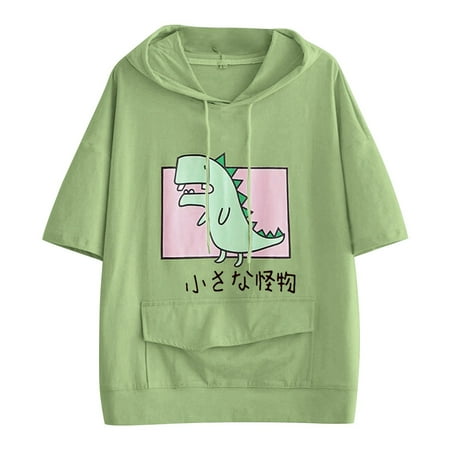 

Women s Casual Animal Printed Hoodie Cute Short Sleeve Drawstring Tops Casual Slim Fit Pullover
