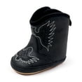 thumbnail image 5 of Ccpelsie Baby Boys Girls Western Cowboy Boots Moccasins High Top Booties Toddler Soft Sole Non-Slip First Walker Crib Shoes(Black,18-24 Months), 5 of 8