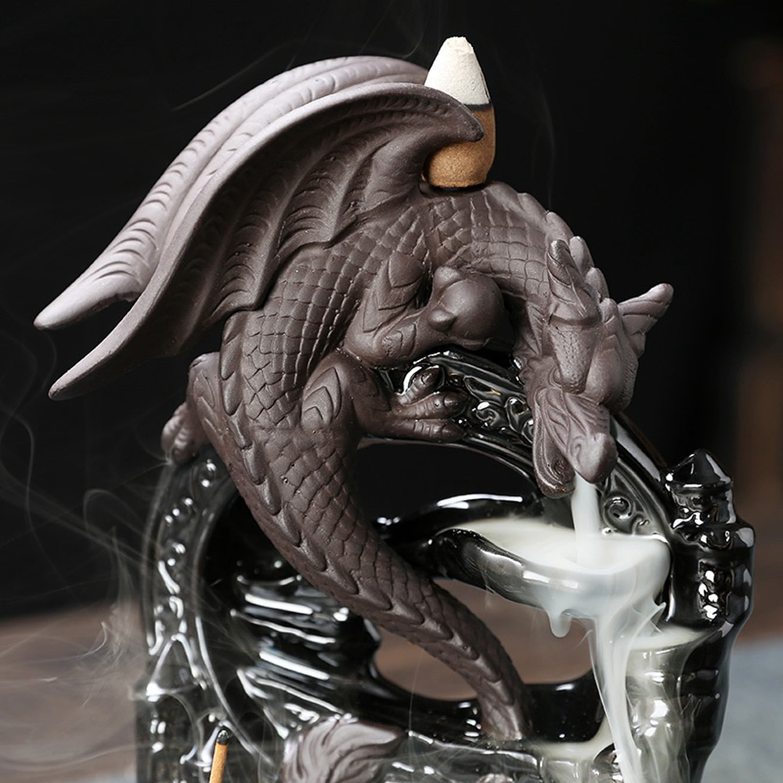 Ceramic Backflow Incense Holder, Dragon Backflow Incense Burner for Aromatherapy Ornament Home Decor