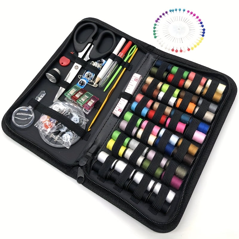 1 Pcs Sewing kit, handmade sewing kit, with color-coded threads, needles, scissors, portable sewing machine-style box, suitable for home use, travel, and emergency repairs