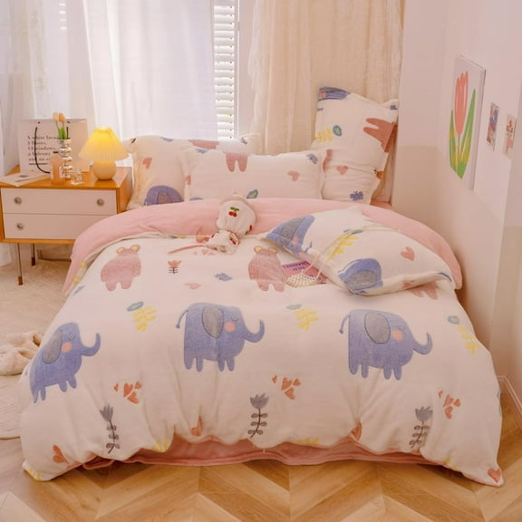 CinYana Elephant Duvet Cover Set Fluffy Comforter Cover Queen Bedding Set Bear Duvet Cover for Girls Boys