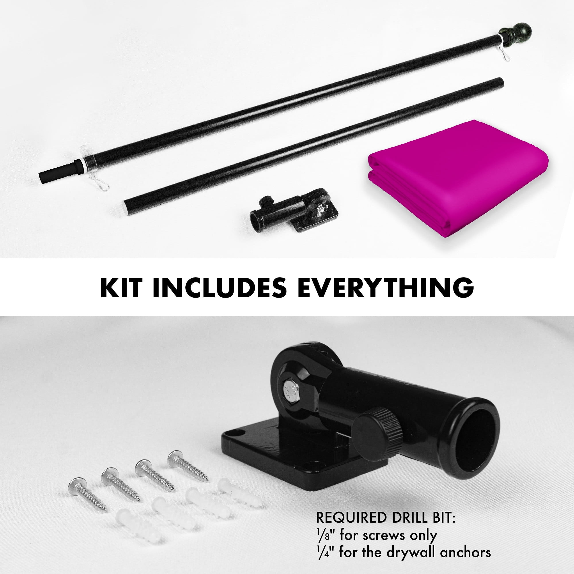G128 Combo Pack: 5 Ft Tangle Free Aluminum Spinning Flagpole (Black) & Solid Pink Color Flag 2.5x4 Ft, LiteWeave Pro Series Printed 150D Polyester | Pole with Flag Included
