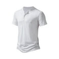 thumbnail image 4 of Kmbangi Men's Casual Shirt Short Sleeve Round Neck Buttons Solid Loose Party Street Spring Summer Tops, 4 of 9