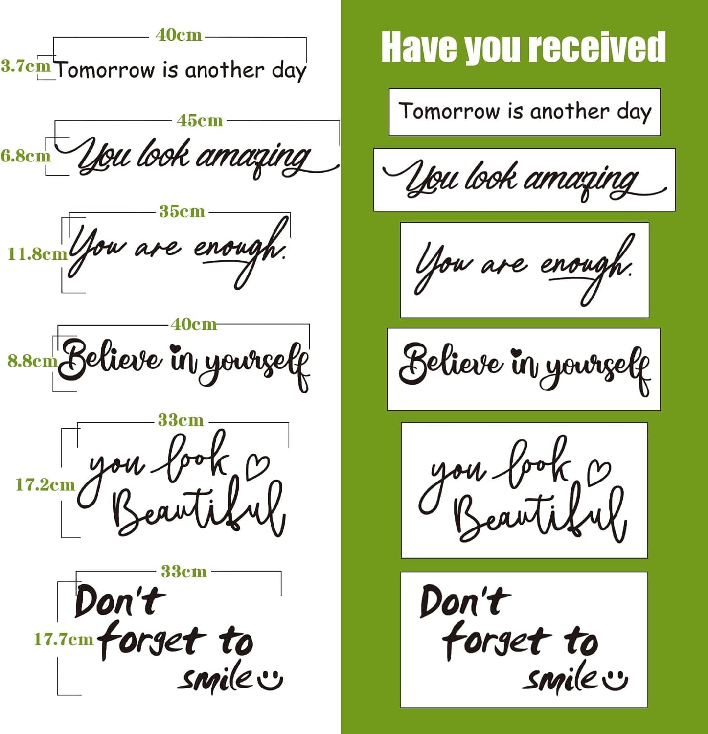 QTH 6pcs Mirror Stickers Quotes Motivational Wall Stickers Inspirational Quotes Mirror Decal Stickers You Look Beautiful Sayings for Bathroom
