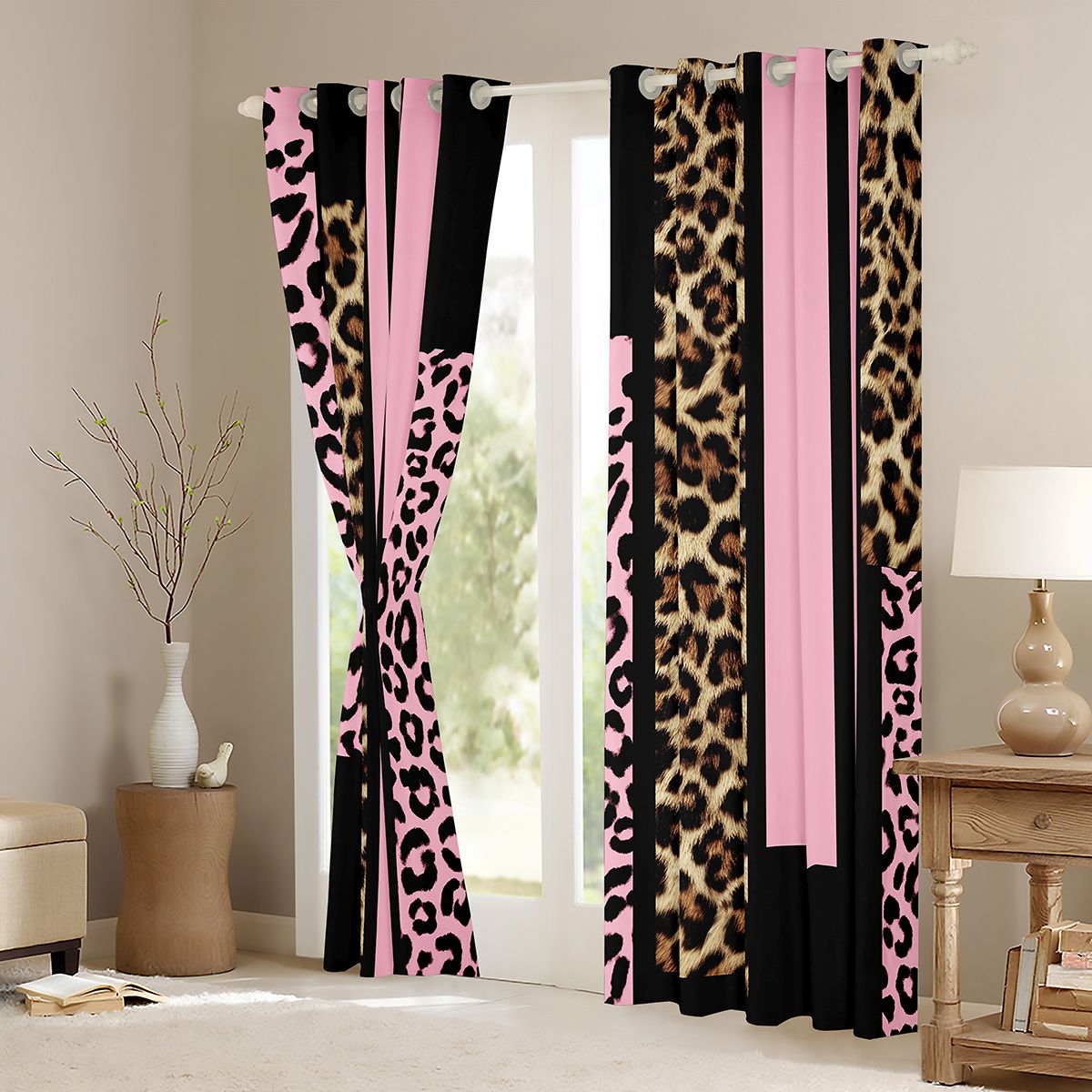 Feelyou Pink Cheetah Print Curtains Pack of 2 (42x84 Each) for Women, Fashion Abstract Ombre Curtains Blackout, Leopard Wildlife Bedroom Curtains, Living Room Curtains Decor