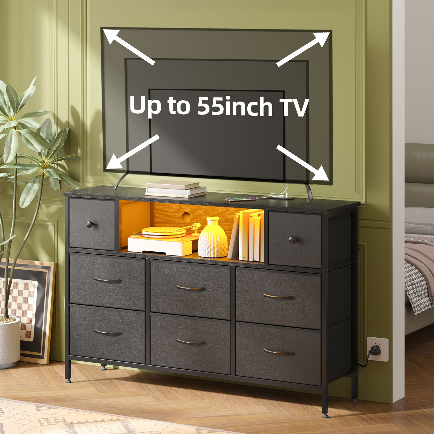 Fairy 55" Black Dresser with LED Lights and Power Outlets photo 6