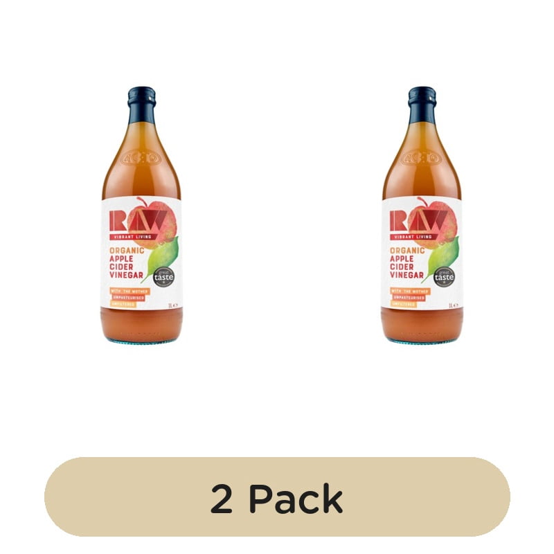 Raw Vibrant Living Organic Apple Cider Vinegar with Mother 1L, British Import (Pack of 2)