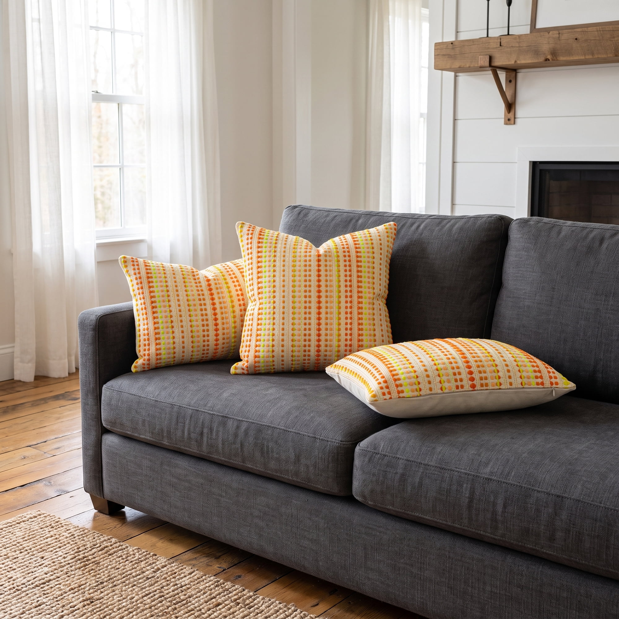 Unique Bargains Chenille Geometric Throw Pillow Covers 2 Pc Striped Cases Yellow 20"x12"