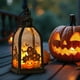 thumbnail image 3 of Adorno de Halloween con Luces Led | Vela Electrónica de Escritorio | Diseño de Casa de Calabaza, Árbol y Fantasma | Luces Moradas y Rojas Giratorias | Funciona con Pilas | 1 Lápida de Halloween con L, 3 of 6