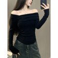 thumbnail image 3 of Camisetas de manga larga para mujer, lisas, sexys, con pliegues, combinables, ajustadas, elegantes, de temperamento informal, ropa de calle moderna, retro y con estilo., 3 of 6
