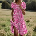 thumbnail image 2 of longantii Floral Midi Dresses for Women Casual Crew Neck Flowy Swing Dress Casual A Line Short Sleeve Summer Beach Dresses Loose Elegent Tea Party Dress Hot Pink S, 2 of 5