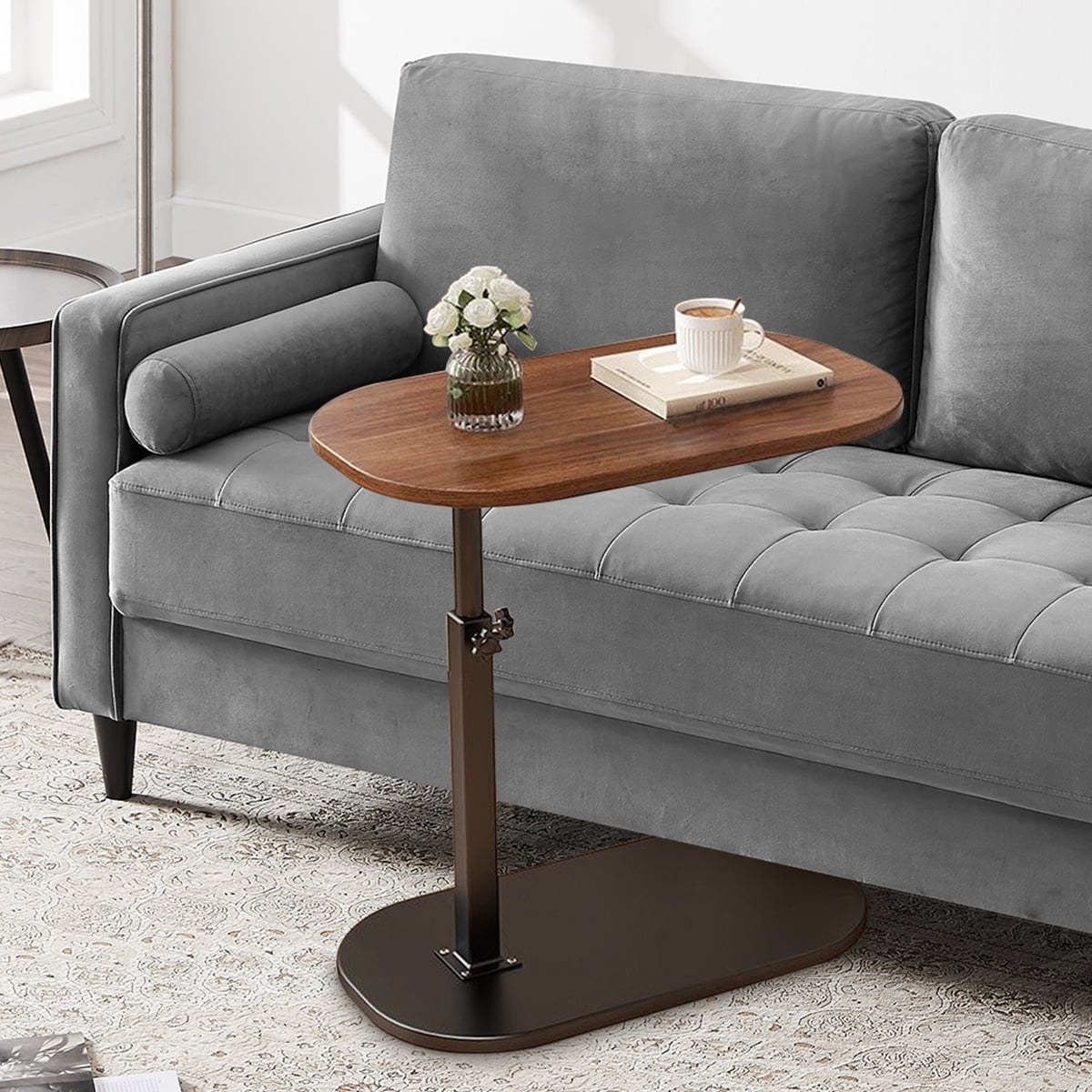 CHITOOMA C Shaped End Table, Adjustable Side Table, Marble Finish