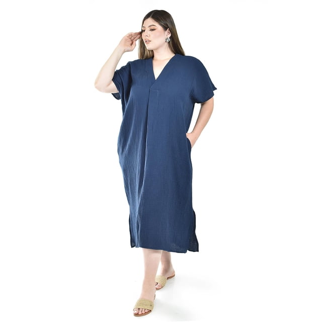 Vestido de algodon con bolsillos Roman Fashion /Tallas Extras, 4363 (Azul marino) azul marino 40