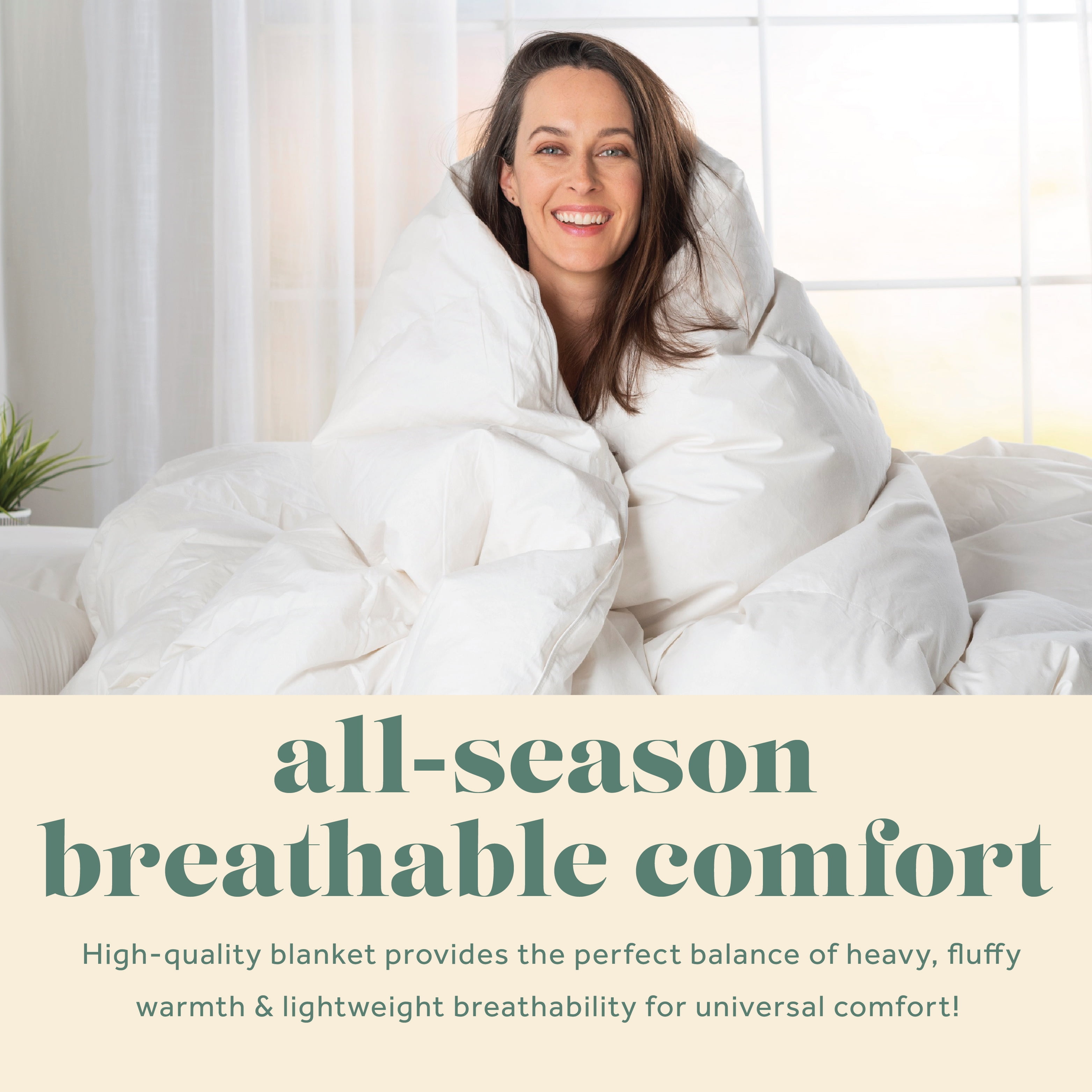 ComfyDown Down Feather White Comforter - Made in USA - 100% Cotton Cover, Light Weight Hotel Luxury Bedding Comforters, All Season Washable Duvet Insert with Corner tabs - (Queen)