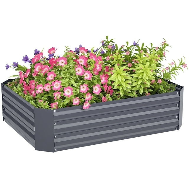 Outsunny Galvanized Raised Garden Bed, 4' x 3' x 1' Planter Box, Dark Grey