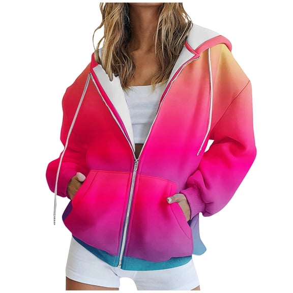 Viikei Zip Up Hoodies for Women Sweatshirt for Women Women's Casual Printed Zippered Long Sleeved Hooded Sweatshirt Jacket Top