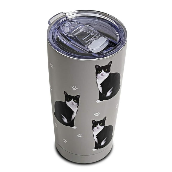 Black And White Cat SERENGETI 16 Oz. Stainless Steel, Vacuum Insulated Tumbler with Spill Proof Lid - 3D Print - Insulated Travel mug for Hot or Cold Drinks (Black And White Cat Tumbler)