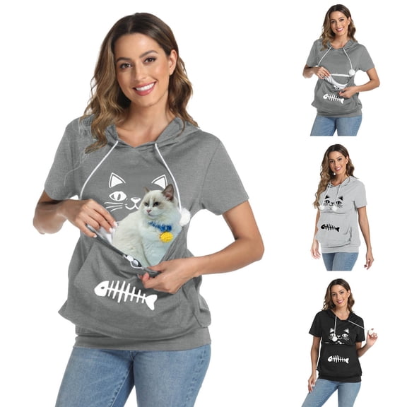 Pet Pouch Hoodie Shirt Short Sleeve Kitten Puppy Holder Thin Fall Hoodies Small Animal Carrier Sweatshirt for Women