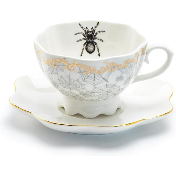 Grace Teaware Spider Web White Gold Scallop Tea Cup and Saucer