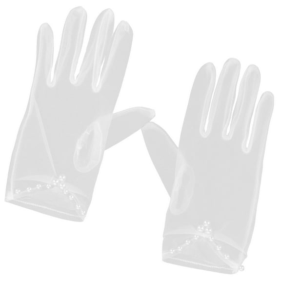 LOLIPPYY 1 Pair White Mesh Gloves with Artificial Material for Wedding and Dance Party Accessories