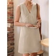 thumbnail image 5 of Women'S Summer Sleeveless Mini Dress Cotton Linen V Neck Cinched A Line Slim Tank Short Dress Color M, 5 of 9
