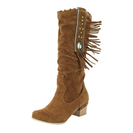 DVKOVI Womens Cowgirl Boots Womens Wide Calf Boots Women Shoes Fashion Knee Long Boots Thick Heels Over Knee Pleated Suede Long Boots Soft Insole Fall Winter Low Heel Cowboy Boots for Women Brown 42