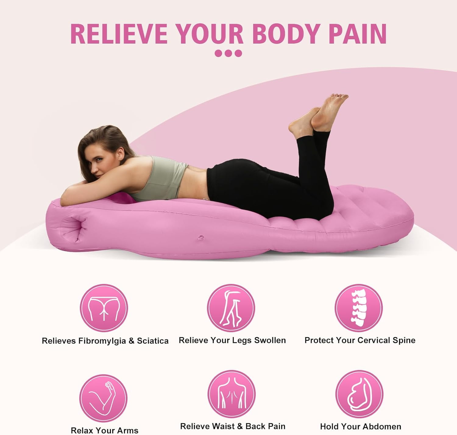 Hemvt Portable Maternity Pillow for Side & Stomach Sleepers, Inflatable Pregnancy Airbed with Belly Support Hole, Full-Body Comfort for Pregnant Women, Travel-Friendly, Gray