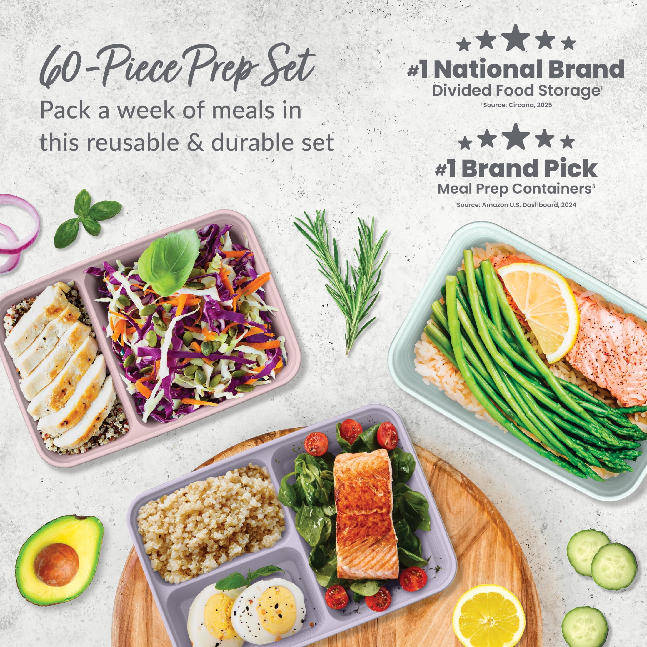 Bentgo Prep 60-Piece Meal Prep Box Floral Pastels Collection (BGPRPAK3-P)