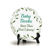 Baby Books Start Their First Library! Baby Shower Decoration Circle 5x5" Table Sign Home Decor | Baby Party Signs