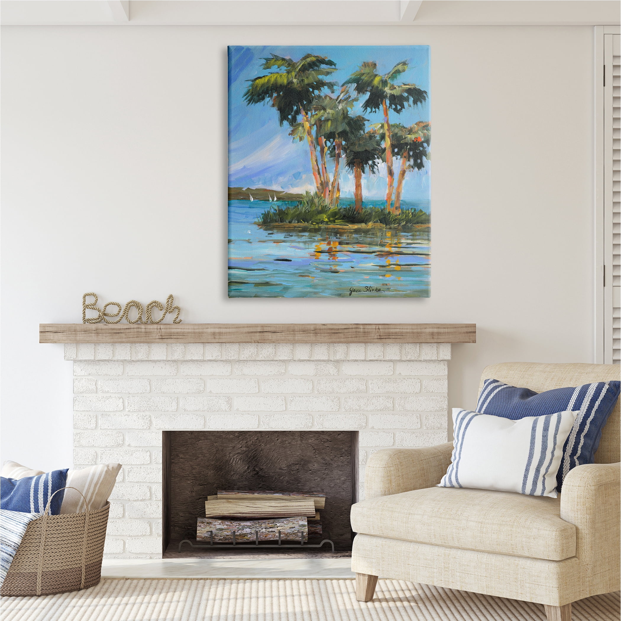Stupell Industries Palm Island Painting Nature Painting Gallery Wrapped Canvas Print Wall Art, 36 x 48